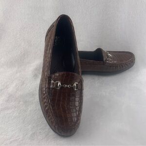 SAS Tripad Comfort Womens Brown Croc Embossed Leather Bit Loafers Size 8.5 N EUC